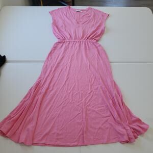 Free People FP Beach Dress Womens Small Pink Maxi V-Neck Elastic Waist OB1440876